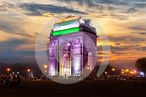 The India Gate, night illuminated view, New Delhi photo