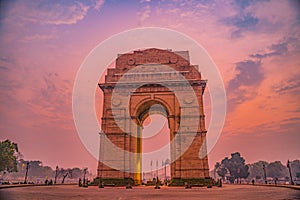 The India Gate is a war memorial located astride the Rajpath, on the eastern edge of the