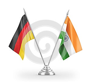 India and Germany table flags isolated on white 3D rendering