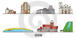 India, Goa flat landmarks vector illustration. India, Goa line city with famous travel sights, skyline, design.