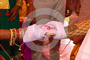 India Gujarat Village Bride Groom Indian Wedding Rituals Hindu Culture Hast Melap closeup shot