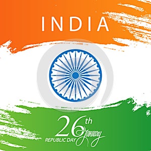 India Happy Republic Day greeting card with brush stroke in colors of the Indian national flag.