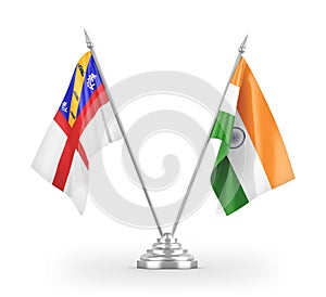 India and Herm table flags isolated on white 3D rendering