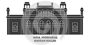 India, Hyderabad, Makkah Masjid travel landmark vector illustration