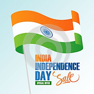 India Independence Day Holiday Sale banner with waving indian national flag.