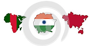 india and italy map silhouette icon set