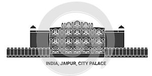 India, Jaipur, City Palace, travel landmark vector illustration