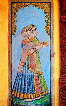 India, Jaisalmer: painting on the wall