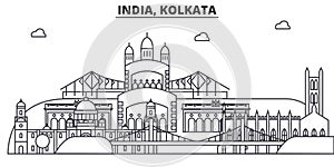 India, Kolkata architecture line skyline illustration. Linear vector cityscape with famous landmarks, city sights