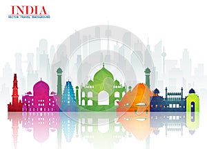 India Landmark Global Travel And Journey paper background. Vector Design Template.used for your advertisement, book, banner, temp