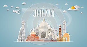 india Landmark Global Travel And Journey paper background. Vector Design Template.used for your advertisement, book, banner, temp