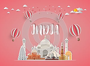 india Landmark Global Travel And Journey paper background. Vector Design Template.used for your advertisement, book, banner, temp