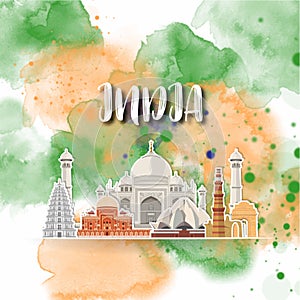 India Landmark Global Travel And Journey watercolor background. Vector Design Template.used for your advertisement, book, banner,