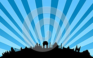 India landmarks skyline vector