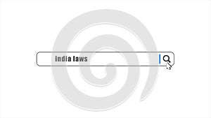 India laws in search animation. Internet browser searching