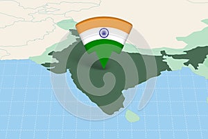 India Location Highlighted on Asian Map with Flag Icon