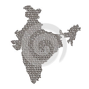 India map abstract schematic from black ones and zeros binary di