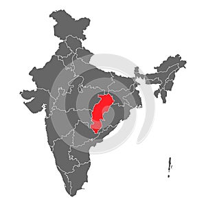 India map graphic, travel geography icon, indian region CHHATTISGARH, vector illustration