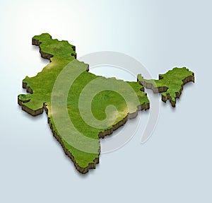 India map is green on a blue 3d background