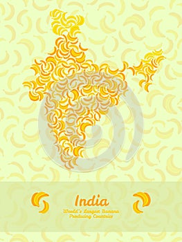 India map poster or card. Banana illustration. Healthy food postcard.