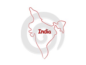 India map, vector. Red country outline, modern illustration sketch new