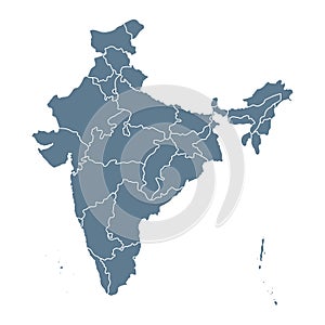 India Map - Vector Solid Contour and State Regions