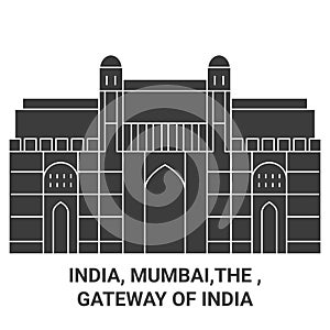 India, Mumbai,The , Gateway Of India travel landmark vector illustration