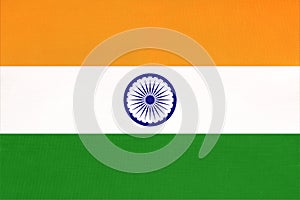 India national fabric flag, textile background. Symbol of international asian world country