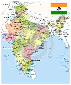 India Political Map. No roads