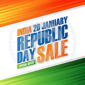 India Republic Day Holiday Sale banner. Special offer background in indian national flag colors for business.