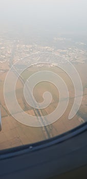 India`s City and field view from aeroplane window