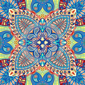 India seamless paisley kerchief pattern, decorative textile, wrapping, decor. Bohemian design