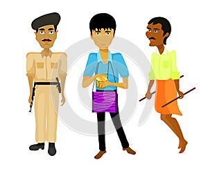 India set police man, musician, rickshaw. vector illustration