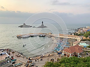 India. Sunrise at Cape Comorin Kanyakumari. The southern most point of India