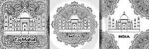 India Taj Mahal outline prints collection