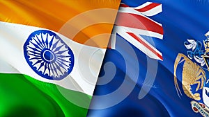 India and Tristan da Cunha flags. 3D Waving flag design. India Tristan da Cunha flag, picture, wallpaper. India vs Tristan da