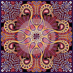 India vector paisley pattern, decorative ornament for textile, wrapping or bandana decor. Bohemian style kerchief design