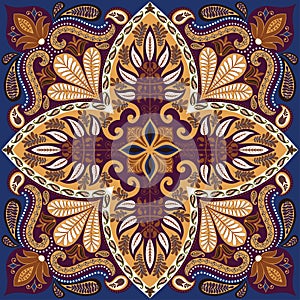 India vector paisley pattern, decorative ornament for textile, wrapping or bandana decor. Bohemian style kerchief design