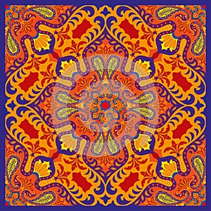 India vector paisley pattern, decorative ornament for textile, wrapping or bandana decor. Bohemian style kerchief design