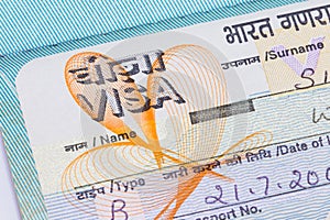 India visa in a passport
