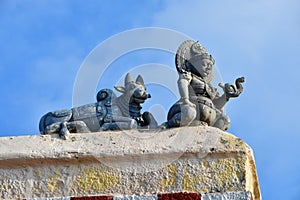 India, West Bengal, Cape Comorin Kanyakumari. Fragment of the roof of the ancient Hindu temple Kanyakumari-Amman