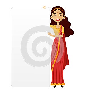 India woman with a board presentation flat cartoon vector illustration