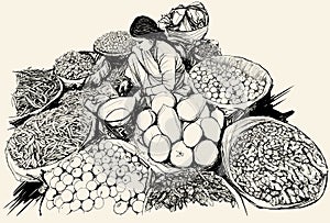 India - woman selling fruit and vegetable in a mar