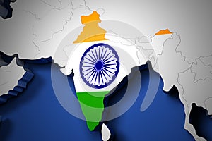 India on the world map 3d render