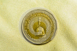 Indian 5 rupee coin GOLDEN JUBILEE VALOUR AND SCACRIFICE