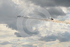 Indian Air Force SARANG aerobatic team on ALH multi-purpose helicopters in the sky of the MAKS-2021 photo