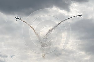 Indian Air Force SARANG aerobatic team on ALH multi-purpose helicopters in the sky of the MAKS-2021 International Aviation and Spa