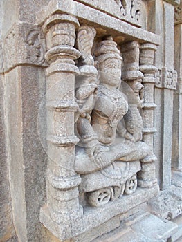 Indian ancient temple wall art statue of goddess, sas bahu temple in udaipur