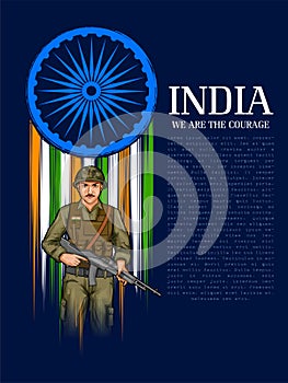 Indian Army soilder nation hero on Pride of India background