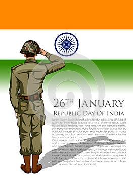 Indian Army soilder saluting falg of India on Happy Republic Day